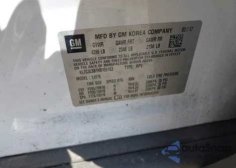 2017 Chevrolet Trax Lt from USA, damaged, VIN KL7CJLSB1HB155163